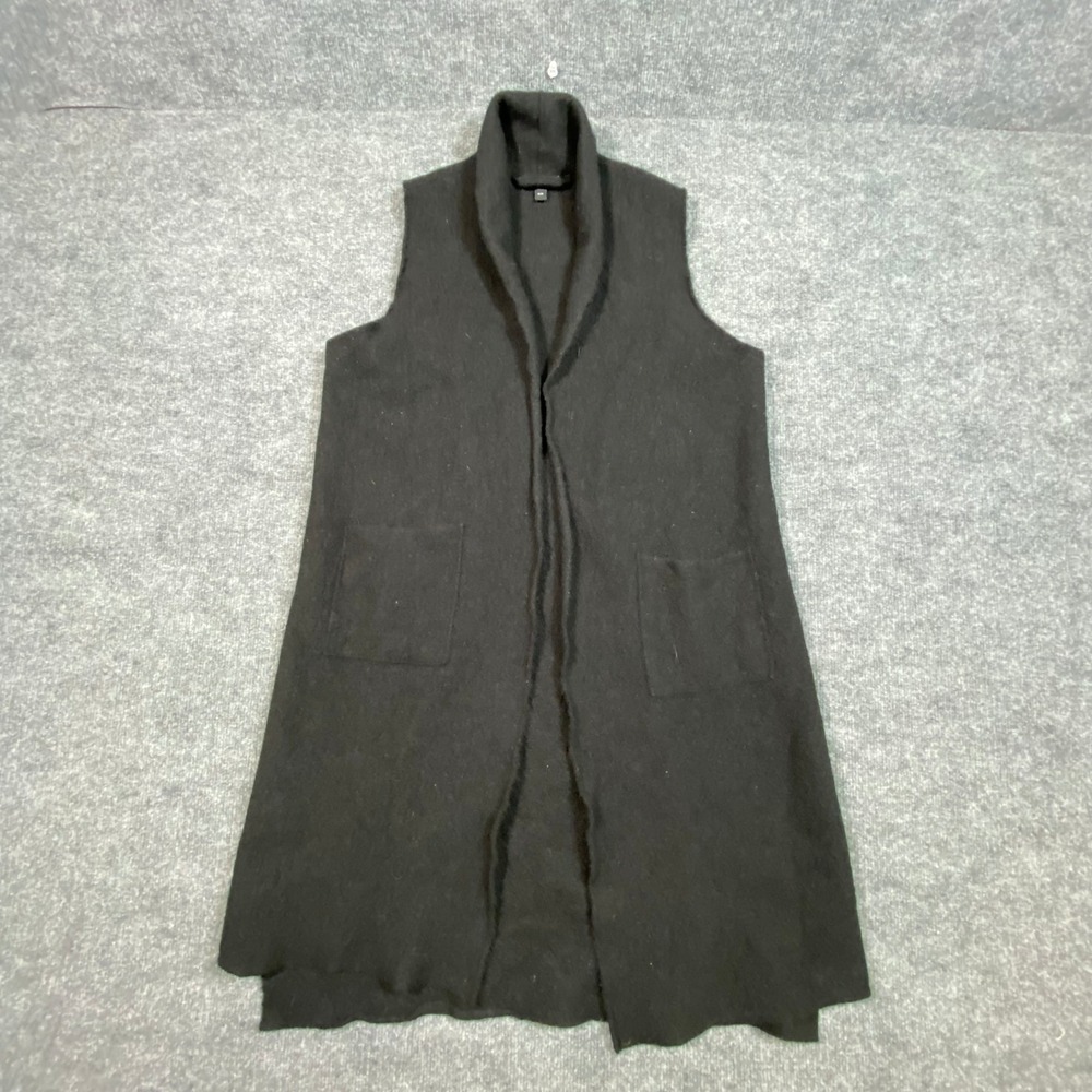 Eileen Fisher Black 100% Boiled Wool Longline Shawl Collar Open Size M